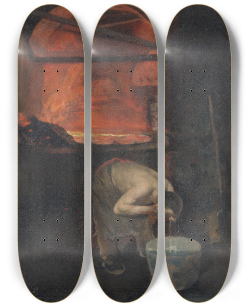 Triptych art skateboard deck of Dominik Skuteck After Work by Dominik Skutecky (1849-1921)