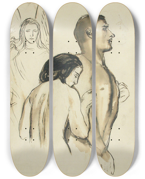 Triptych art skateboard deck of Magnus Enckell Karkoitus Paratiisista by Magnus Enckell (1870-1925)