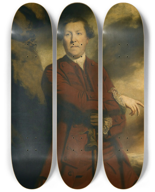 Triptych art skateboard deck of Sir Joshua Reynolds Portrait Of Captain Robert Haldane Of Gleneagles 17051767 by Sir Joshua Reynolds (1723-1792)