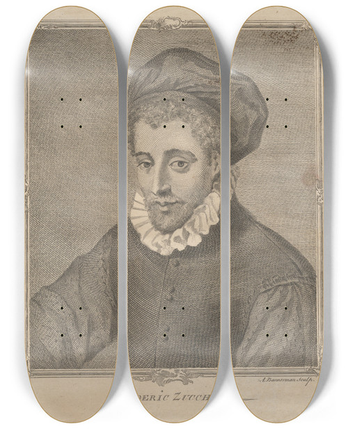 Triptych art skateboard deck of Alexander Bannerman Frederick Zucchero by Alexander Bannerman (1730-1780)