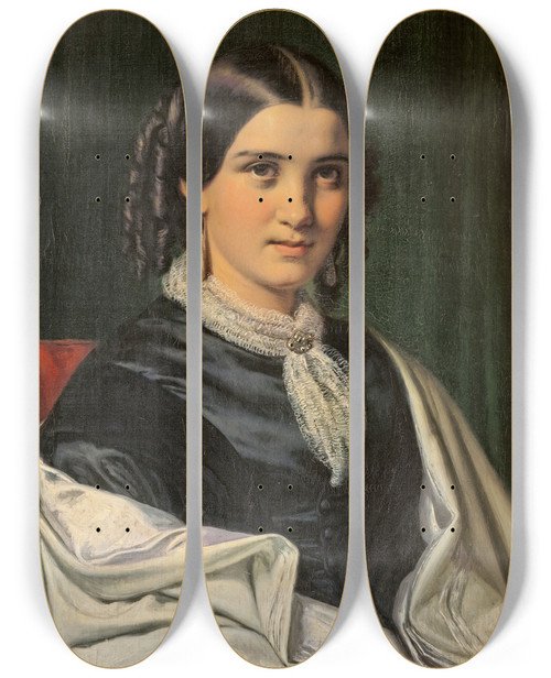 Triptych art skateboard deck of Wilhelm Marstrand Portrait Of Mrs Vilhelmine Heise Born Hage 18381912 by Wilhelm Marstrand (1810-1873)