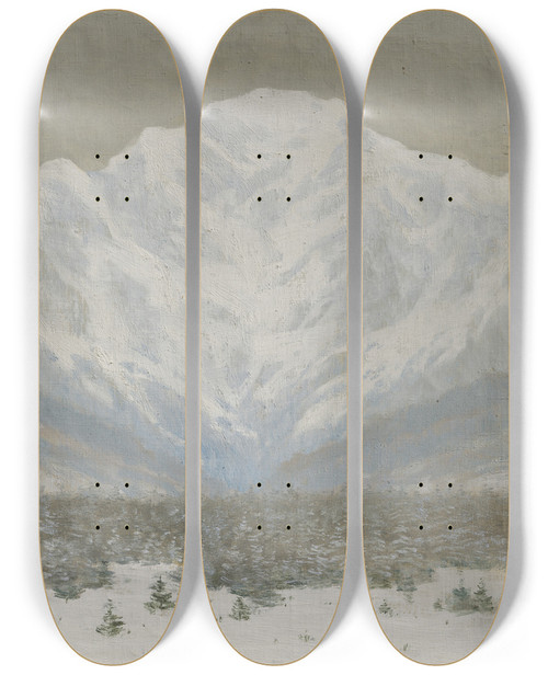 Triptych art skateboard deck of Ferdinand Katona The High Tatras In Winter by Ferdinand Katona (1864-1932)