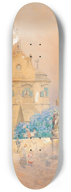 Franz Kopallik - A corner of a street with a lilac bush and the statue of a Madonna 8.25 inch art skate deck
