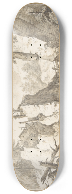 Franz Schtz - Swiss mountain landscape with small bridge spanning a brook 8.25 inch art skate deck