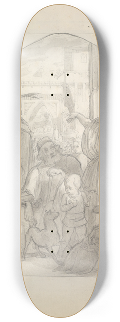 Frederic Leighton - Scene in an Italian City with Figures Near a Fountain 8.25 inch art skate deck