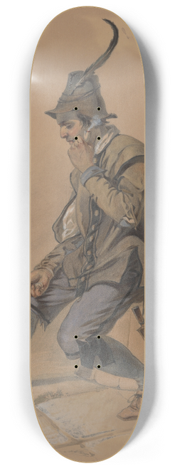 Friedrich Carl von Scheidlin - Study of a Smoking Man 8.25 inch art skate deck
