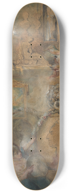 Gabriel de Saint-Aubin - Allegory of Louis XV as Patron of the Arts with Paintings and Sculpture from the Salon of 1769 8.25 inch art skate deck