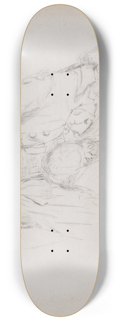 Gabriel Jacques de Saint-Aubin - Study of a seated man reading, with a cat on his lap 8.25 inch art skate deck