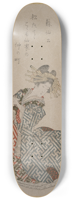 Gakutei Harunobu - Courtesan Reading Beside a Potted Plum Tree, from the series Seven Courtesans Compared to Daoist Immortals 8.25 inch art skate deck