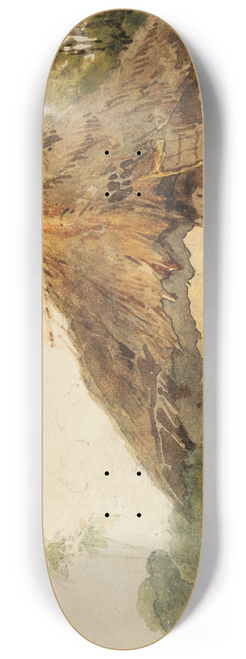 George Chinnery - A Bengal scene with a thatched dwelling and a goat beside a bridge 8.25 inch art skate deck