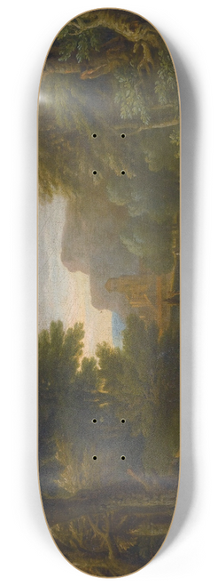 George Lambert - Woodedlandscape with figures resting by a stream 8.25 inch art skate deck