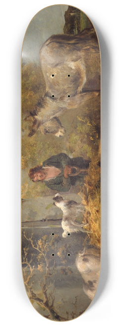 George Morland - A Farm Boy With a Donkey, Pigs And a Sheep Dog 8.25 inch art skate deck