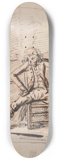 George Shepheard - Three Men in a Room; Gilchrist Seated at a Table, Tom Adam standing, Seen from Behind, and Matt Haughton seated Legs Outspread and Arms Akimbo before a Fire 8.25 inch art skate deck