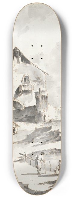Giacomo Guardi - Capricci of houses with figures by water 8.25 inch art skate deck