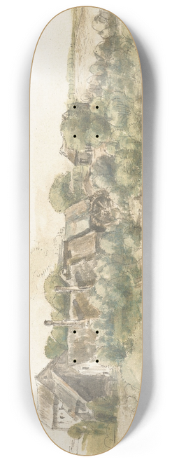 Gillis Neyts - Gezicht op enkele huizen en een watermolen tussen bomen 8.25 inch art skate deck