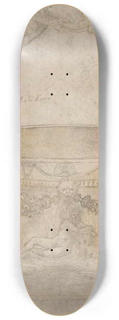Girolamo Genga - Design for a Bucket-Like Vessel with a Handle of Interlaced Figures, on a Body Adorned with Bucrania, Garlands, and Three River Gods 8.25 inch art skate deck