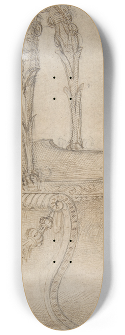 Girolamo Genga - Design for a Bucket-Like Vessel with a Handle of Two Interlaced Captives, on a Body Adorned with a Scroll, Garland, and a Spout with a Satyrs Head 8.25 inch art skate deck