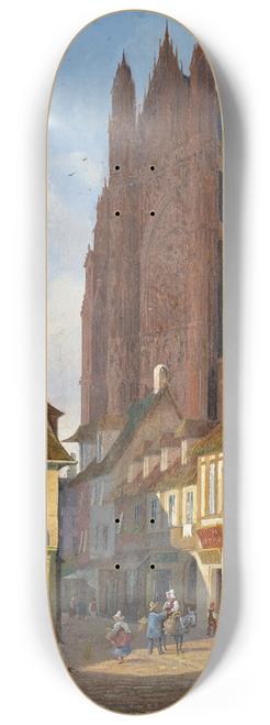 Giuseppe Canella - A street in Chartres with the Cathedral in the background 8.25 inch art skate deck