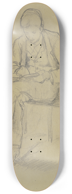 Gustav Schraegle - Schreibender junger Mann in einer Gartenwirtschaft 8.25 inch art skate deck