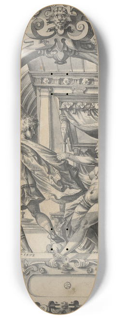 Hans Bock the Elder - Scheibenriss mit Josefs Flucht vor Potiphars Weib, in den Oberbildern Fides und Prudentia 8.25 inch art skate deck