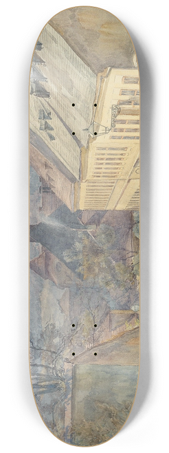Hans Gtzinger - A view of Diesterweggasse and St. Rochus chapel in Penzing 8.25 inch art skate deck
