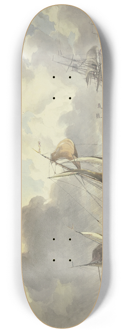 Hendrik Kobell - Bewegte See, viele Schiffe laufen aus, vorne rechts ein Fischerboot, in welchem ein Netz gezogen wird 8.25 inch art skate deck