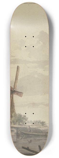 Hendrik Kobell - Kleiner Fluss, der ins Meer mndet, links eine Windmhle 8.25 inch art skate deck