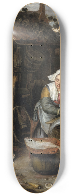 Hendrik Potuyl - A Housewife in an inner Courtyard Cleaning Fish 8.25 inch art skate deck