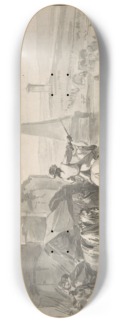 Hendrik Verschuring - Travellers and wagons fording a river in a Southern landscape 8.25 inch art skate deck