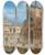 Triptych art skateboard deck of Giovanni Grubacs Venice A View Of San Zanipolo With The Colleoni Equestrian Monument by Giovanni Grubacs (1829-1919)