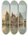 Triptych art skateboard deck of Alberto Prosdocimi Boats In Front Of Venice In The Background S Giorgio Maggiore by Alberto Prosdocimi (1852-1925)