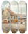 Triptych art skateboard deck of Ferdinand Weckbrodt Der Tandelmarkt In Wien by Ferdinand Weckbrodt (1838-1902)