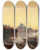 Triptych art skateboard deck of Ludwig Hans Fischer India Taj Mahal At Dusk by Ludwig Hans Fischer (1848-1915)