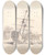 Triptych art skateboard deck of William Alexander A Small Sailing Ship Drawn Up On The Shore Below Some Fortified Buildings by William Alexander (1767-1816)