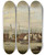 Triptych art skateboard deck of Thomas Luny Merchant Shipping At The Wharfside Below Old London Bridge With The Church Of St Magnus The Martyr And Wrens Monument by Thomas Luny (1759-1837)