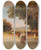 Triptych art skateboard deck of Oswald Achenbach Scene At Dusk On The Terrace Of Villa Grazioli In Grottaferrata by Oswald Achenbach (1827-1905)