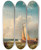Triptych art skateboard deck of Pieter Cornelis Dommershuijzen A Harbour View by Pieter Cornelis Dommersen