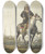 Triptych art skateboard deck of Jacob Van Strij Am Ufer Eines Flues Sitzt Viel Volk Bei Den Schiffen Vorne Rechts Ein Reich Gekleideter Reiter Mit Einem Turban Links Galopiert Ein Zweiter by Jacob Van Strij (1756-1815)