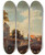 Triptych art skateboard deck of Cornelis Saftleven A Cattle Market On The Outskirts Of A Walled Town With Figures And Animals Crossing A Bridge by Cornelis Saftleven (1607-1681)