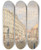 Triptych art skateboard deck of Franz Alt Graben In Wien Mit Dem Leopoldsbrunnen by Franz Alt (1821-1914)