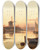 Triptych art skateboard deck of Charles Leickert Fishermen By A Canal At Dusk by Charles Leickert (1816-1907)