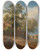 Triptych art skateboard deck of Josef Hger Landscape With Thatched Farmhouses And Decorative Figures by Josef Hoger (1801-1877)
