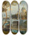 Triptych art skateboard deck of Anton Hlavacek A View Of The Wien River And The Church Of St Charles by Anton Hlavacek (1842-1926)