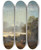Triptych art skateboard deck of Ignaz Raffalt River Landscape In The Evening Light With Decorative Figures by Ignaz Raffalt (1800-1857)