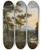 Triptych art skateboard deck of Tuscan School An Extensive River Landscape With Herders Resting In The Foreground A Fortification To The Left by Tuscan School
