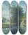 Triptych art skateboard deck of Anton Radl In Einem Tal Das Ein Bach Durchstrmt Mehrere Zerstreute Huser Auf Dem Wege Ein Fuhrwerk Mit Einem Schimmel Links Eine Kuh Mit Einem Kalb by Anton Radl (1774-1852)