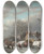 Triptych art skateboard deck of Andreas Schelfhout Skaters On A Dutch Waterway By A Windmill by Andreas Schelfhout (1787-1870)