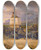 Triptych art skateboard deck of Friedrich Von Nerly Buffaloes Dragging A Block Of Marble by Friedrich Von Nerly (1807-1878)