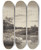 Triptych art skateboard deck of Anton Melbye Landscape With A Stream Or Lake In The Foreground by Anton Melbye (1818-1875)