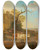 Triptych art skateboard deck of Jacob Van Strij Landscape With Cows Near A Ruin by Jacob Van Strij (1756-1815)